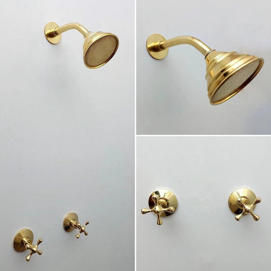 Unlacquered Brass Shower System with Round Shower Head - Ref: ATLASS31
