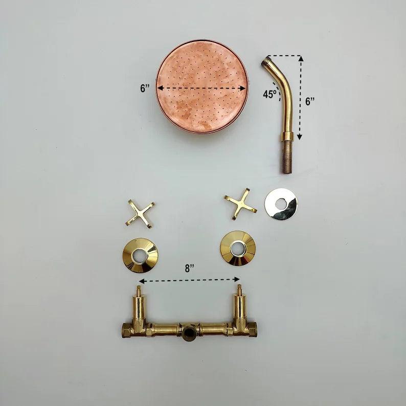 Unlacquered Brass Shower System with Copper Round Rain Shower Head Ref - ATLASS32
