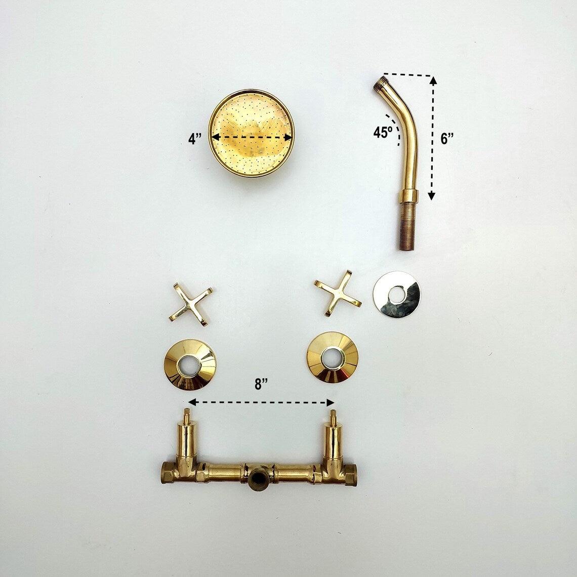 Colonne de douche en laiton non laqué avec pomme de douche ronde - Réf : ATLASS31