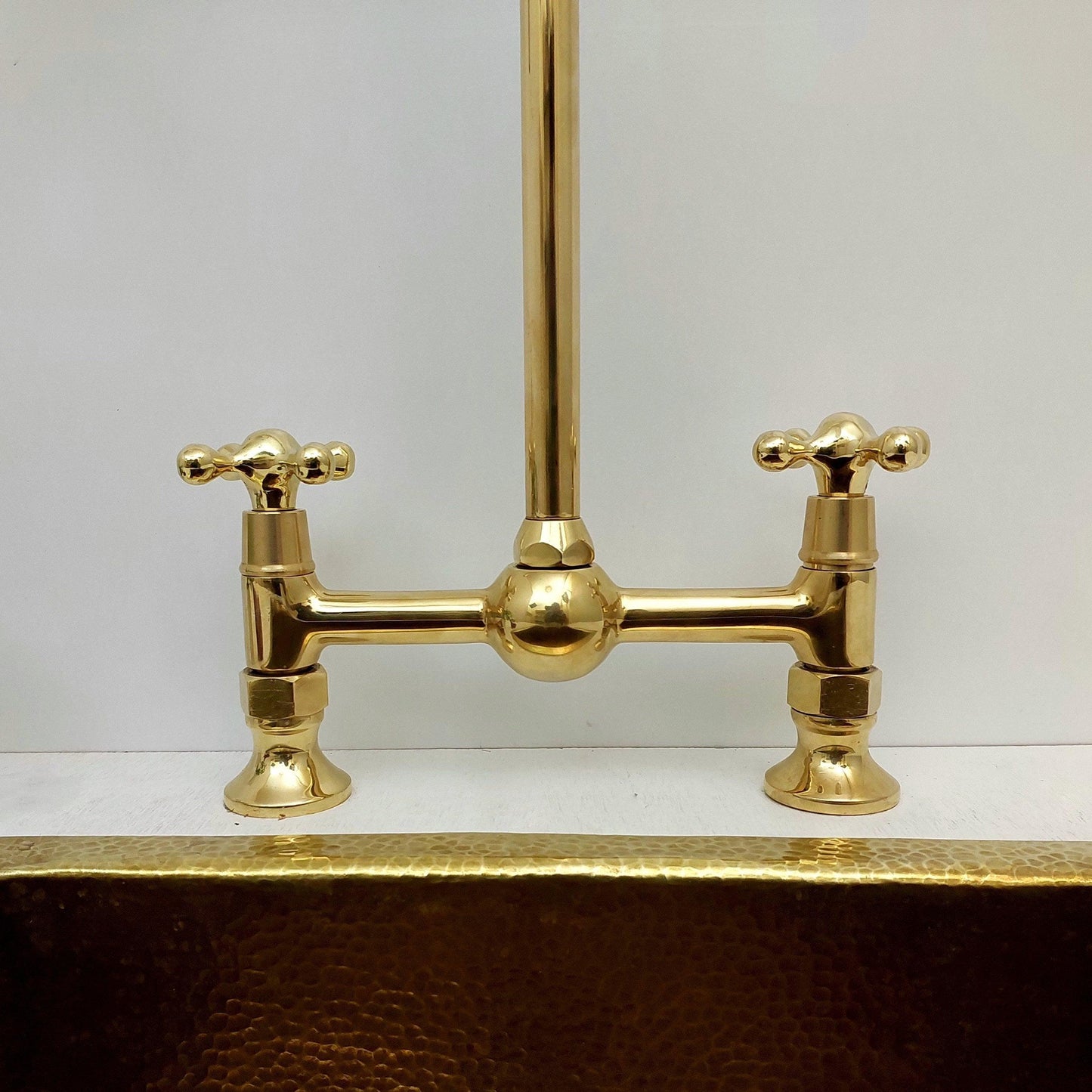 Unlacquered Brass Bridge Kitchen Faucet With Ball Center - Ref: AKF-1