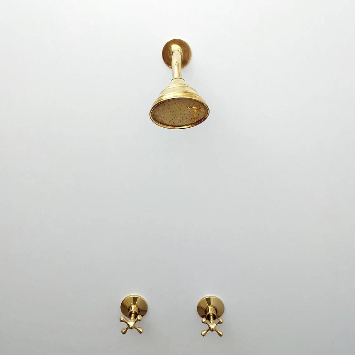 Colonne de douche en laiton non laqué avec pomme de douche ronde - Réf : ATLASS31