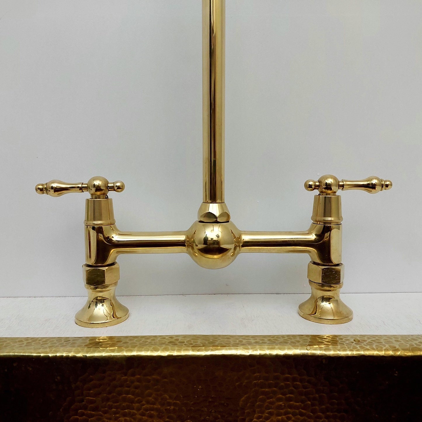 Unlacquered Brass Bridge Kitchen Faucet With Ball Center - Ref: AKF-1