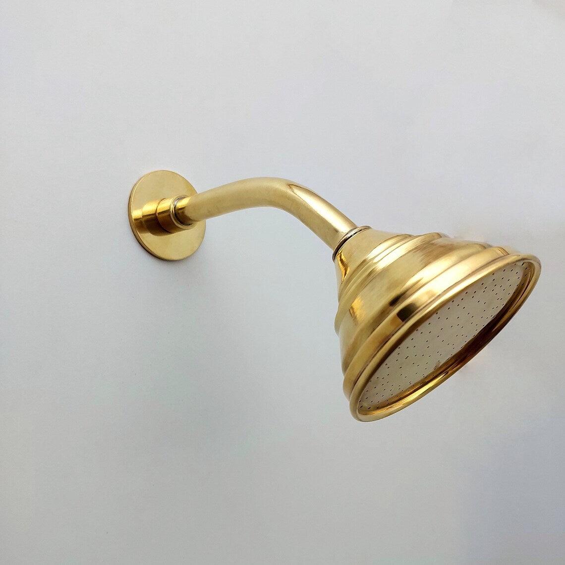 Colonne de douche en laiton non laqué avec pomme de douche ronde - Réf : ATLASS31