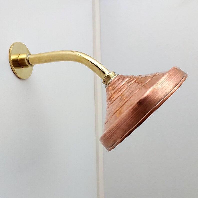 Unlacquered Brass Shower System with Copper Round Rain Shower Head Ref - ATLASS32