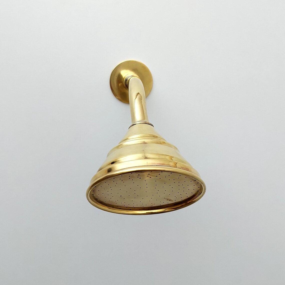 Colonne de douche en laiton non laqué avec pomme de douche ronde - Réf : ATLASS31