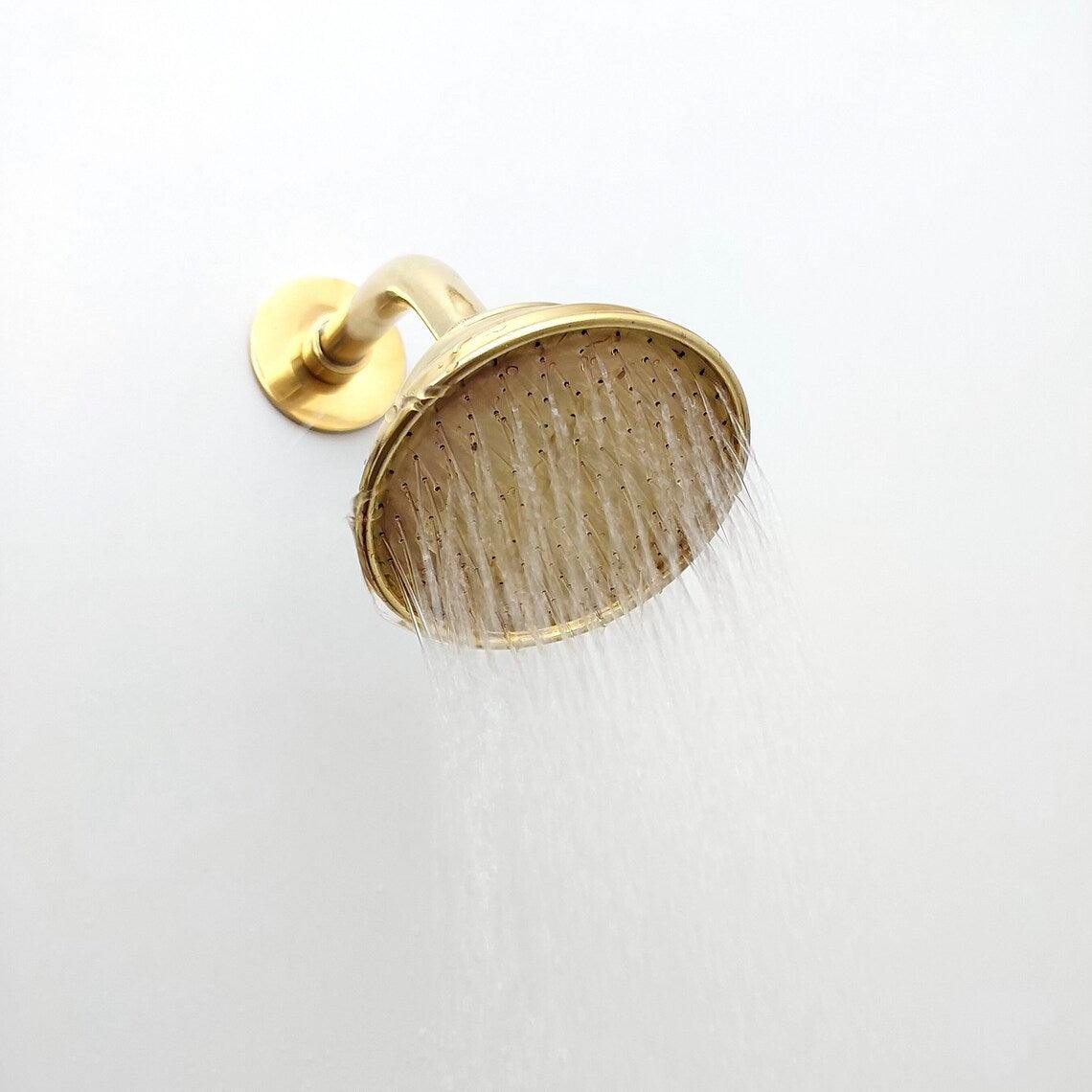 Colonne de douche en laiton non laqué avec pomme de douche ronde - Réf : ATLASS31