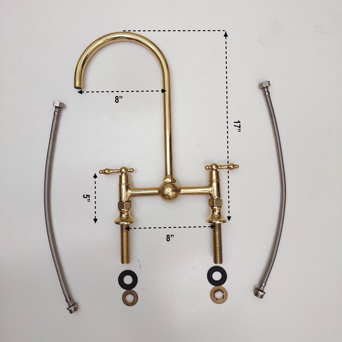 Unlacquered Brass Bridge Kitchen Faucet With Ball Center - Ref: AKF-1