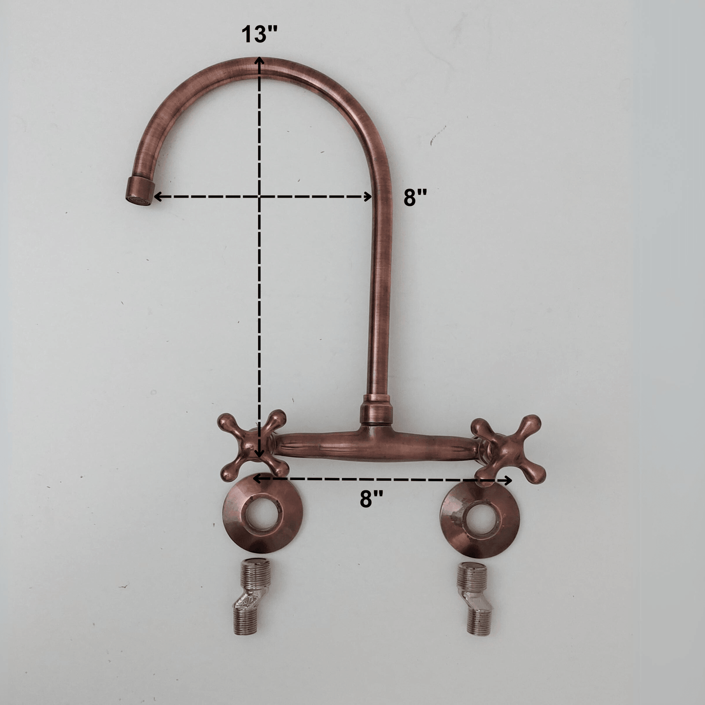 Robinet de pont mural en laiton, robinet finition cuivre antique avec poignées en croix - Réf : WFC005