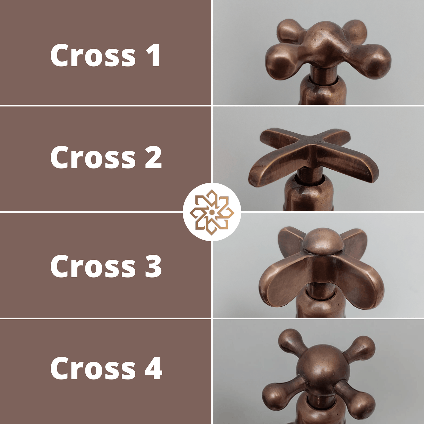 Robinet de pont mural en laiton, robinet finition cuivre antique avec poignées en croix - Réf : WFC005