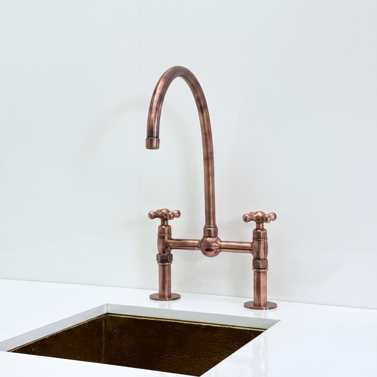 Antique Copper Bridge Kitchen Faucet with Cross Handles