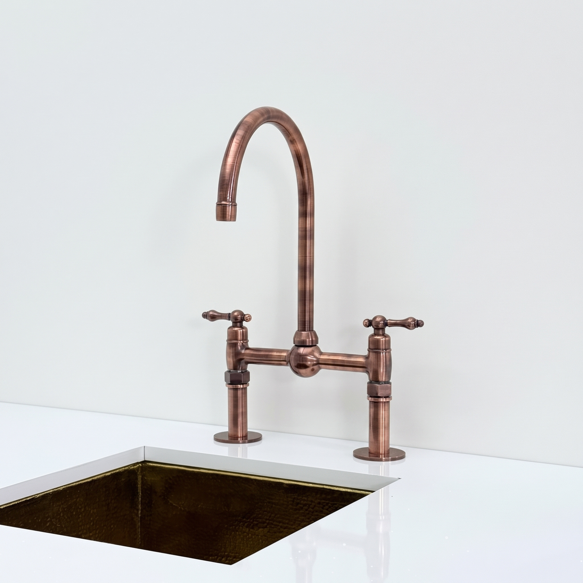 Antique Copper Bridge Kitchen Faucet with Lever Handles