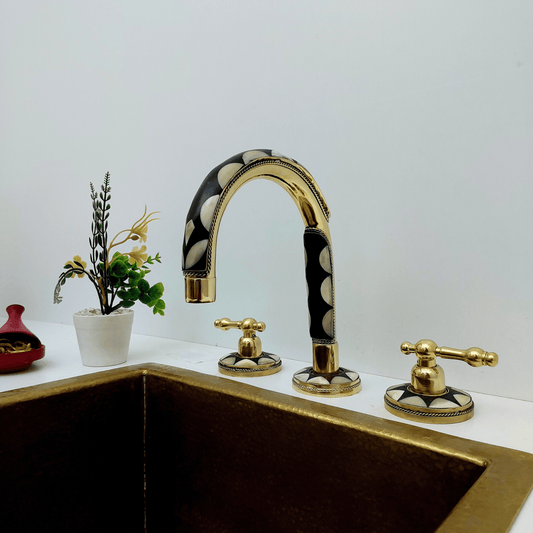 Unlacquered Brass and Resin Bathroom Faucet, Antique Faucet with Lever Handles - Ref: FA027-RL