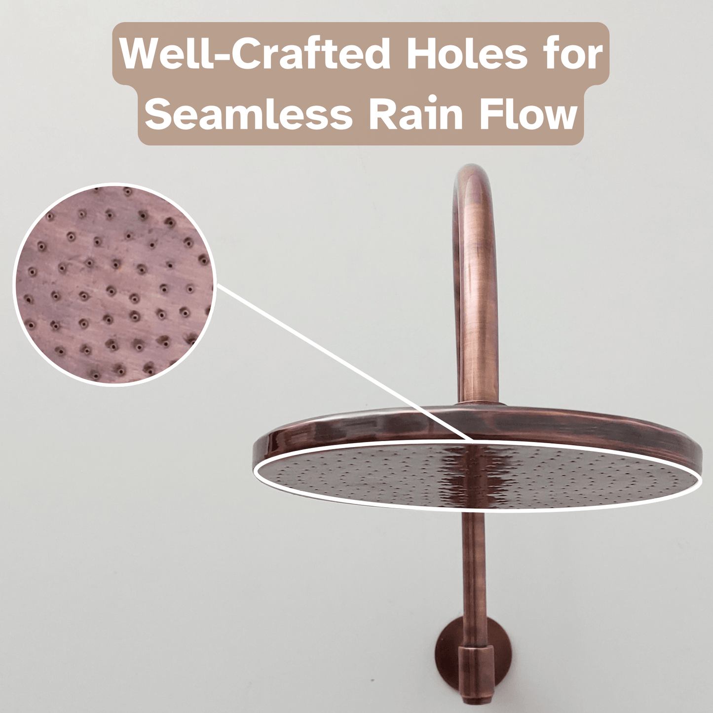 Système de douche en laiton avec pomme de douche à effet pluie ronde, bras arqué et poignées en croix, finition cuivre antique - Réf : ATLASS55