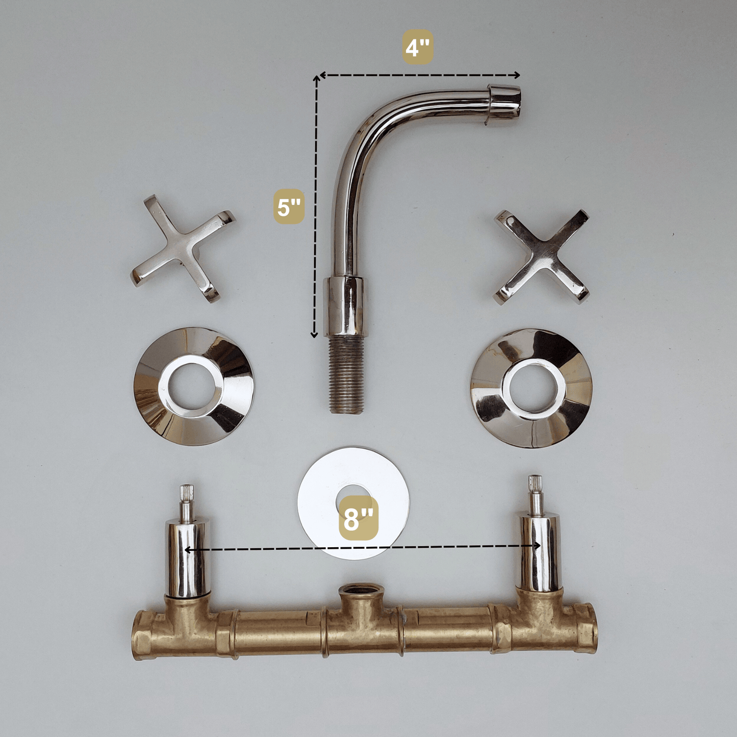 Grifo de baño de pared de latón, grifo con acabado en níquel y manijas en cruz - Ref: WFCN001