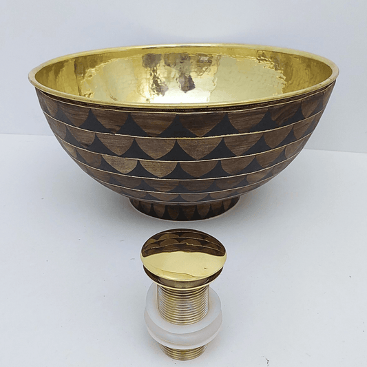 Unlacquered Brass and Resin Bathroom Sink, Bone and Wood Vanity Vessel Sink - Ref: SN018