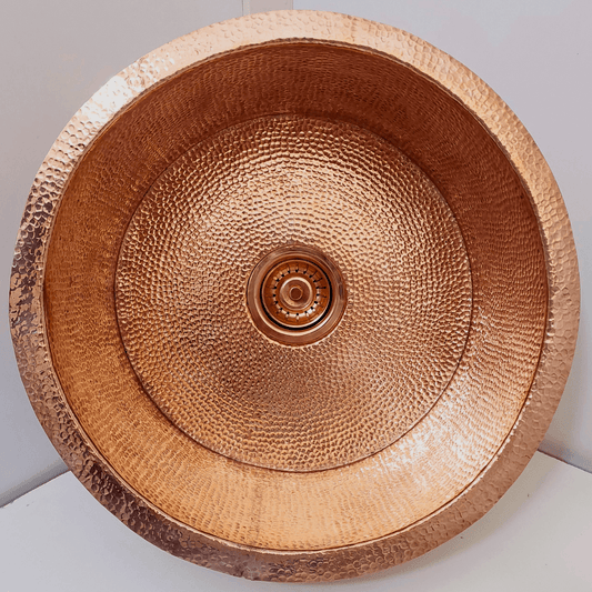 Hammered Solid Copper Bathroom Sink, Round Kitchen Drop-In Sink - Ref: SN011