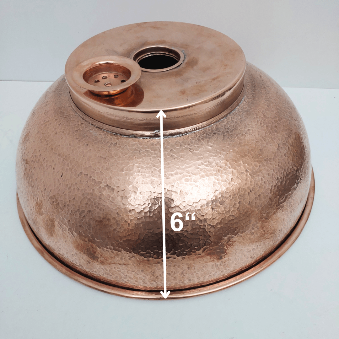 Fregadero de cobre redondo martillado, fregadero de empotrar hecho a mano - Ref: SN006