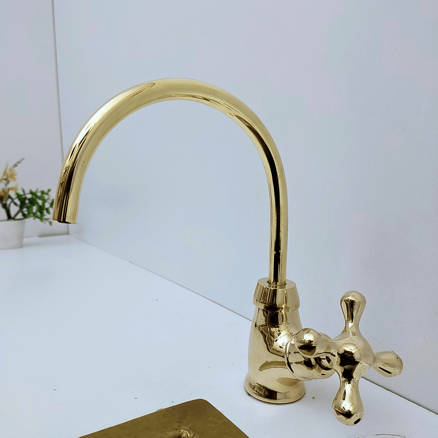 Unlacquered Brass Cold Water Faucet with Cross Handle, Drinking Water Faucet - Ref: FA035-CCS