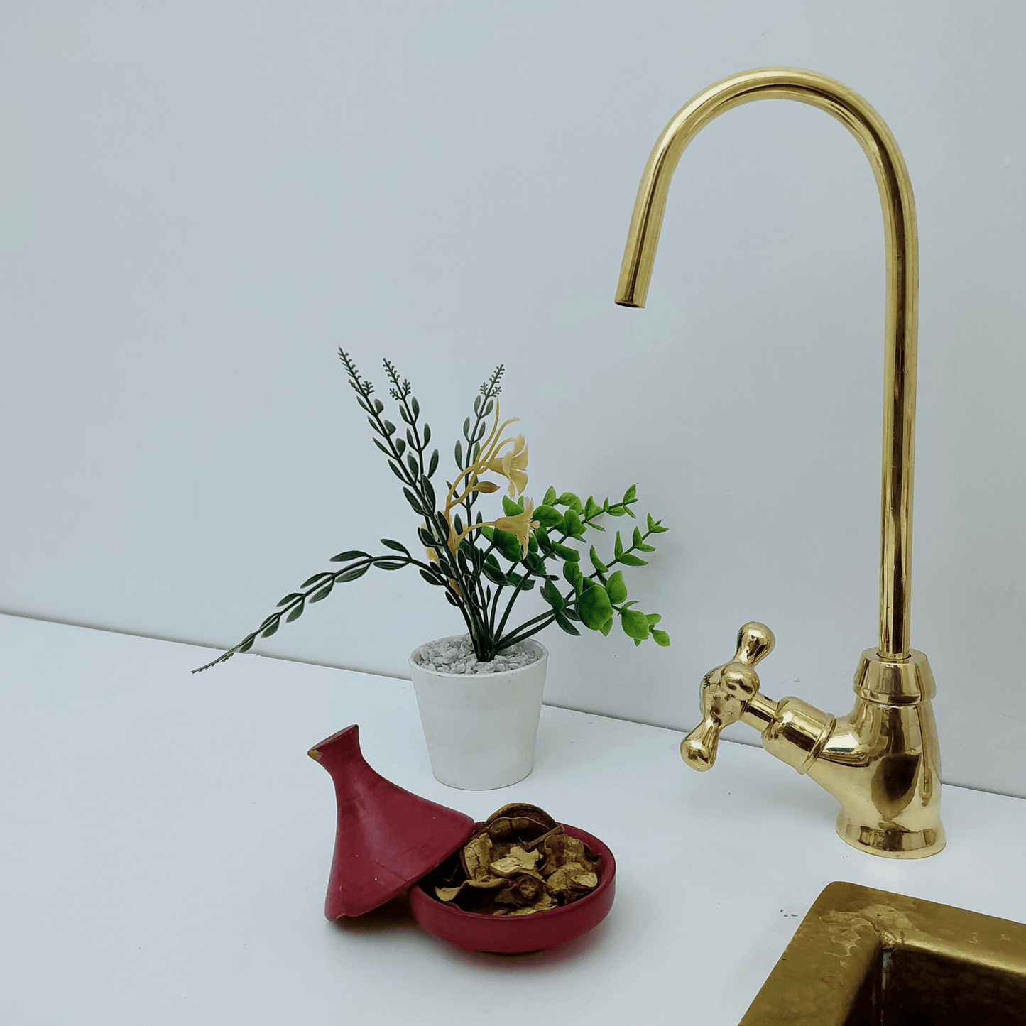 Unlacquered Brass Cold Water Faucet with Cross Handle, Drinking Water Faucet - Ref: FA035-CB