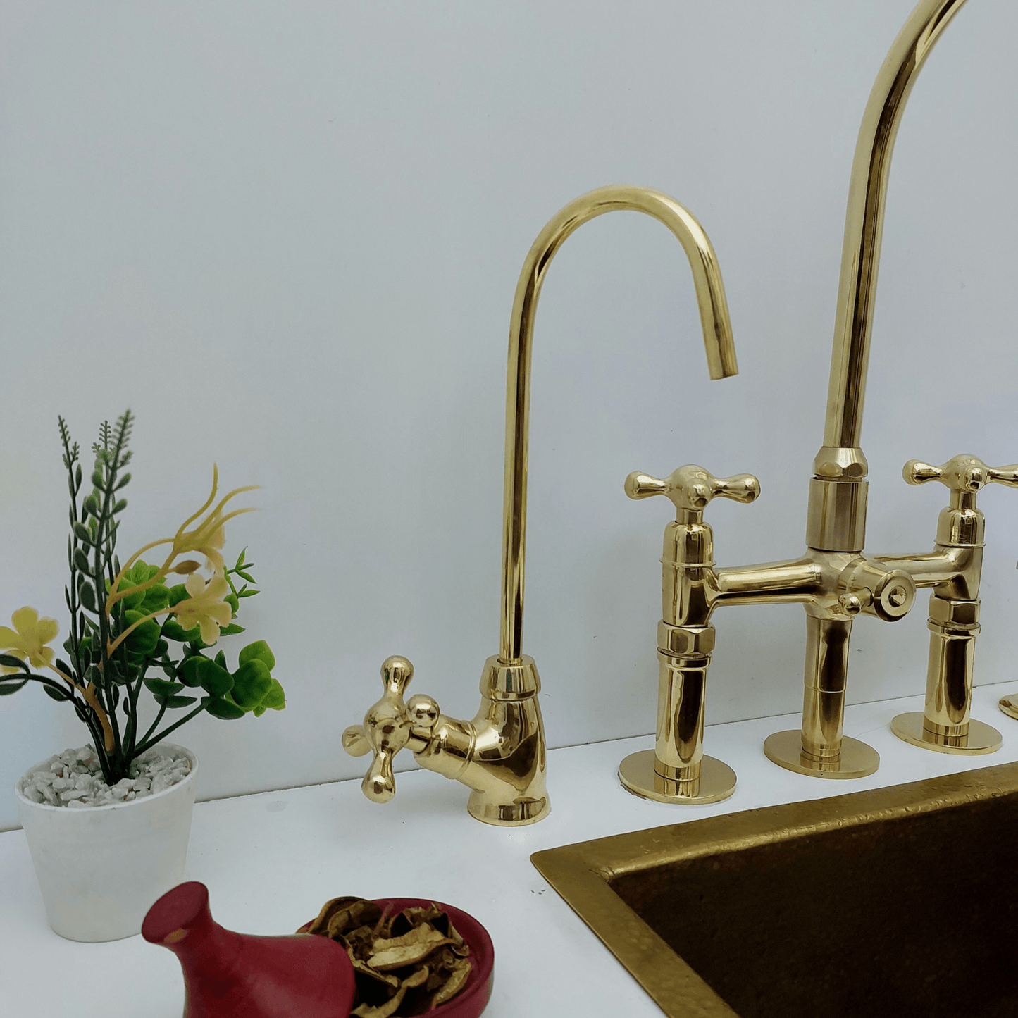 Unlacquered Brass Cold Water Faucet with Cross Handle, Drinking Water Faucet - Ref: FA035-CB
