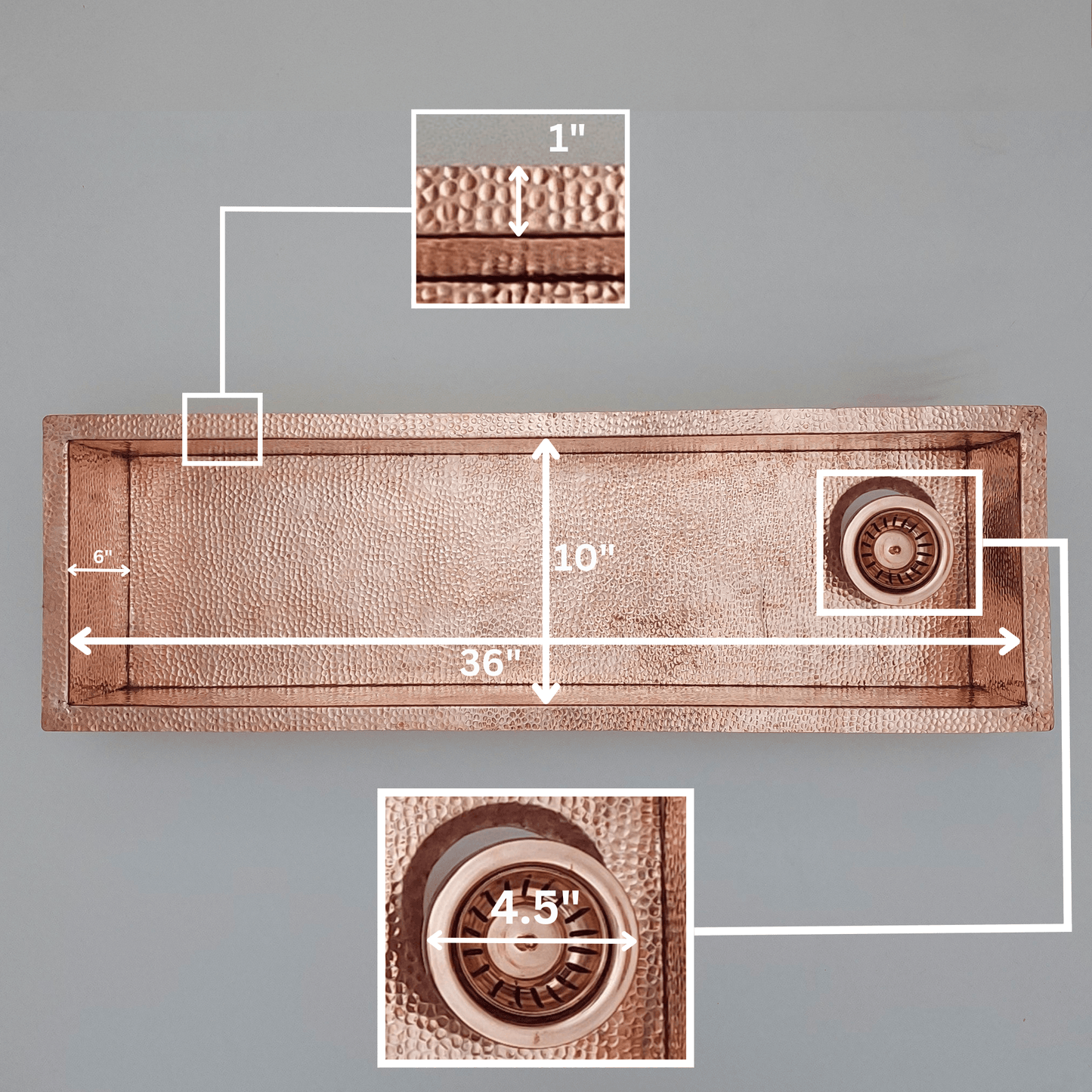 Évier en cuivre martelé, évier de cuisine en cuivre massif - Réf : SN008-R