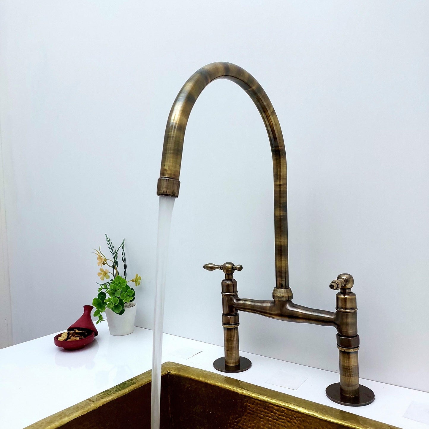 Oil Rubbed Bronze Bridge Kitchen Faucet - Ref: AKFL-1