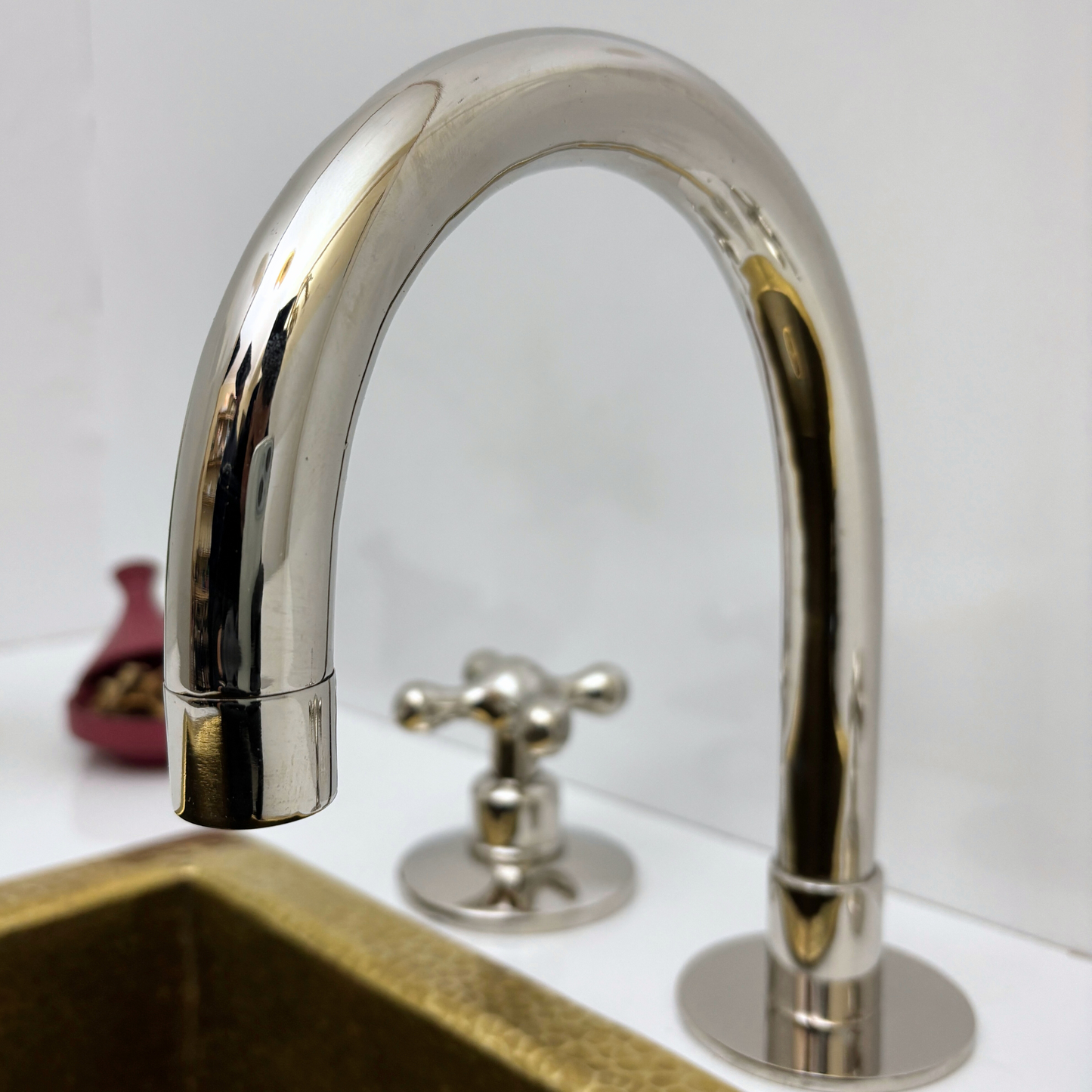 Polished Nickel Finish 3 Holes Faucet, Solid Brass Faucet With Cross Handles - Ref: PN3HF1C