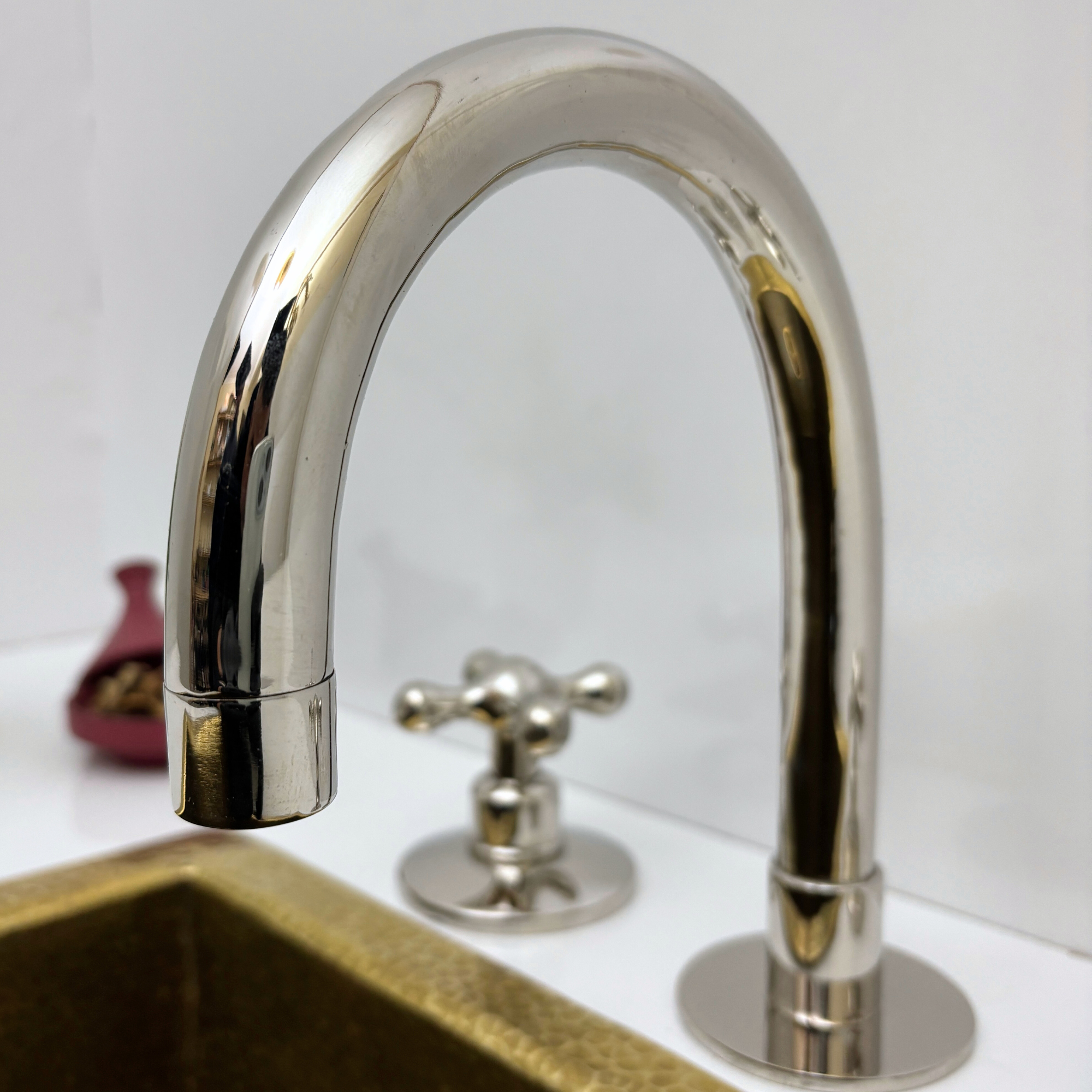 Polished Nickel Finish 3 Holes Faucet, Solid Brass Faucet With Cross Handles - Ref: PN3HF1C