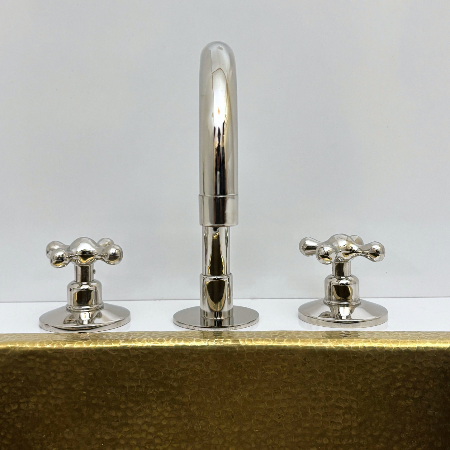 Polished Nickel Finish 3 Holes Faucet, Solid Brass Faucet With Cross Handles - Ref: PN3HF1C