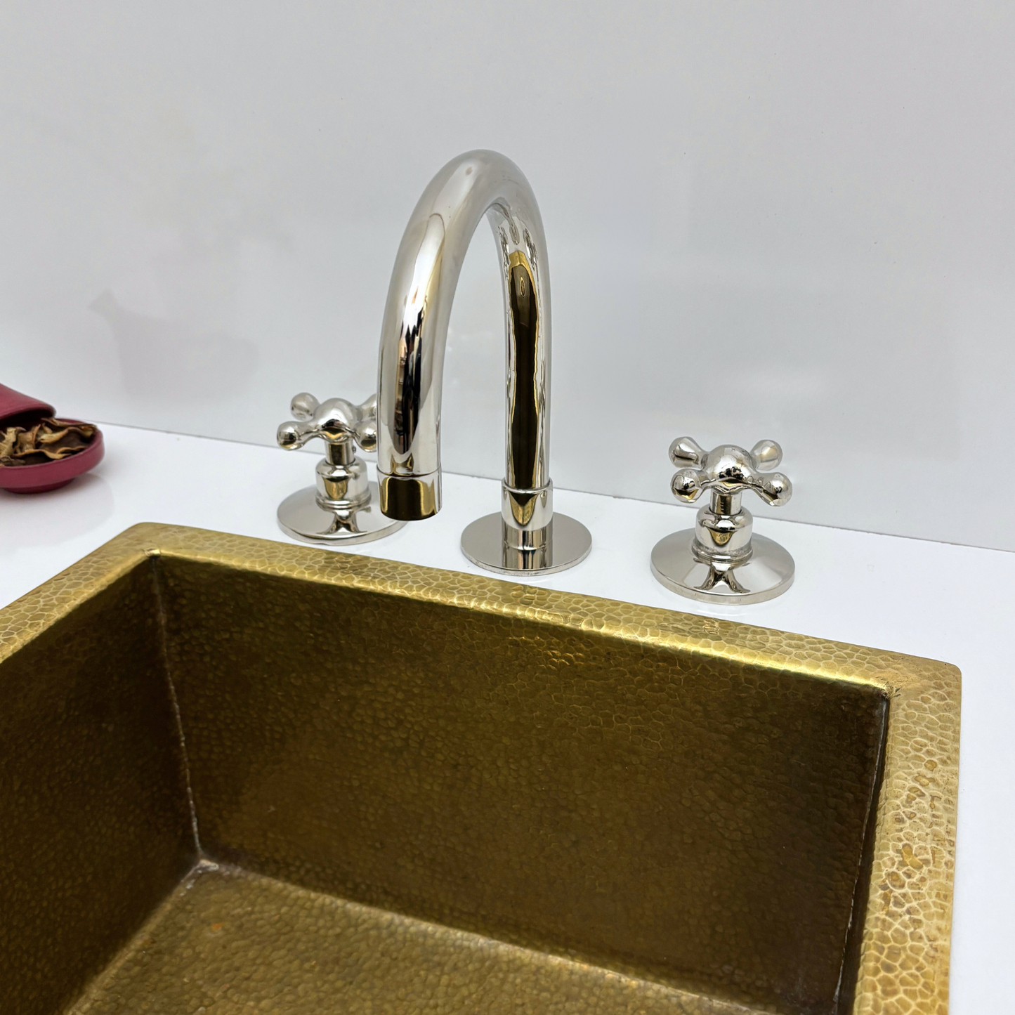 Polished Nickel Finish 3 Holes Faucet, Solid Brass Faucet With Cross Handles - Ref: PN3HF1C