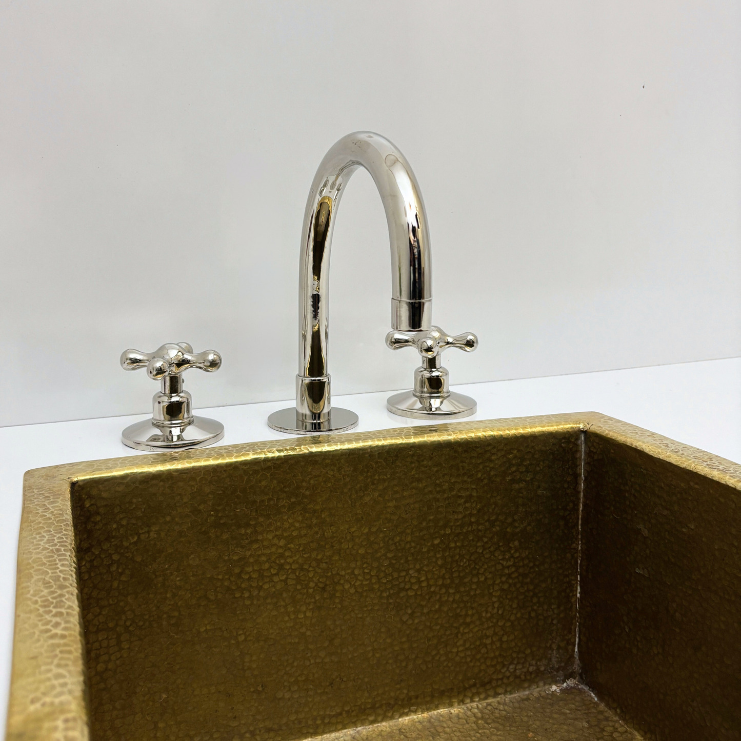 Polished Nickel Finish 3 Holes Faucet, Solid Brass Faucet With Cross Handles - Ref: PN3HF1C