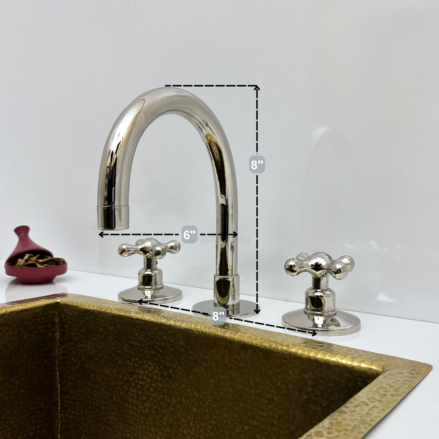 Polished Nickel Finish 3 Holes Faucet, Solid Brass Faucet With Cross Handles - Ref: PN3HF1C