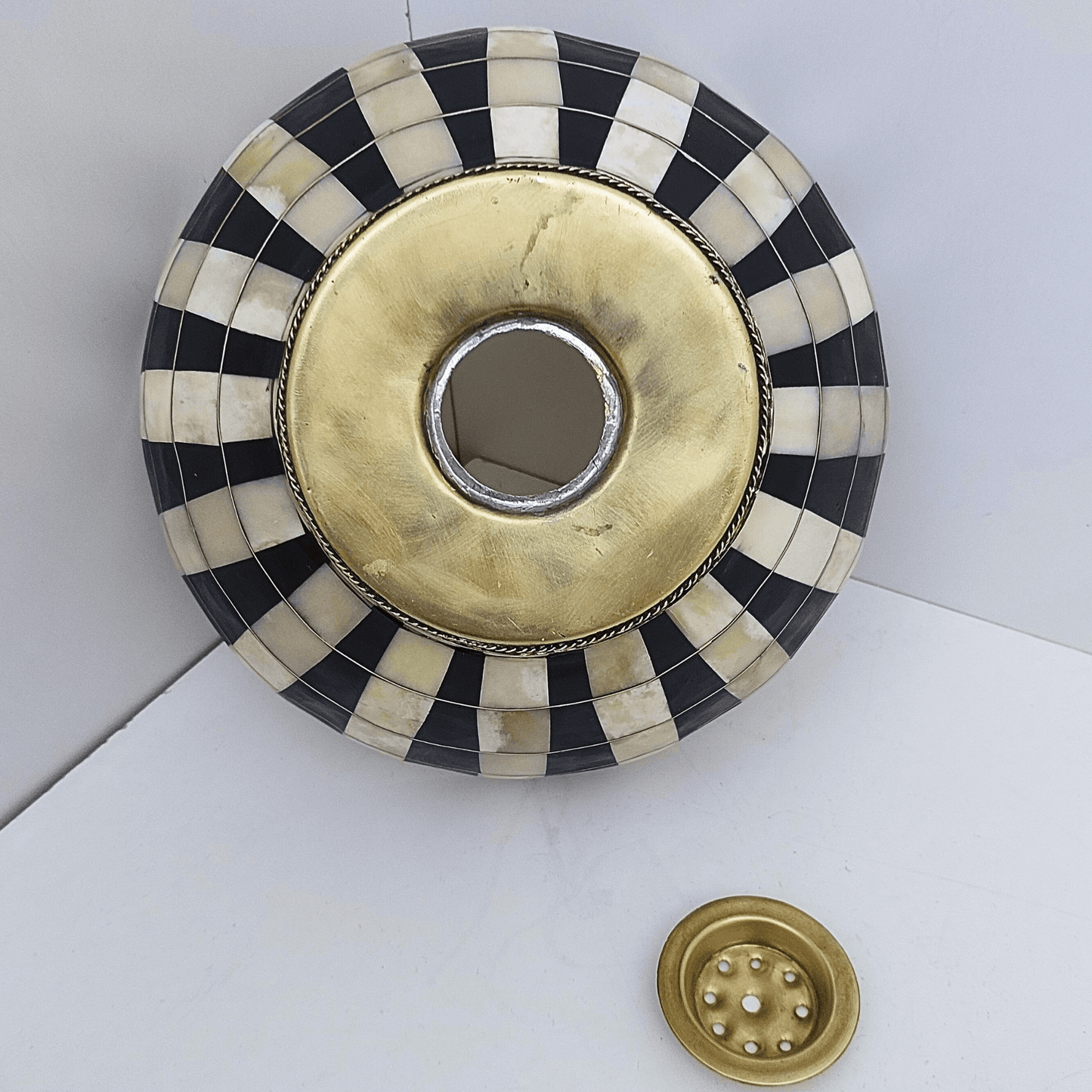 Brass and Resin Bathroom Sink, Black and White Vanity Vessel Sink - Ref: SN015-2