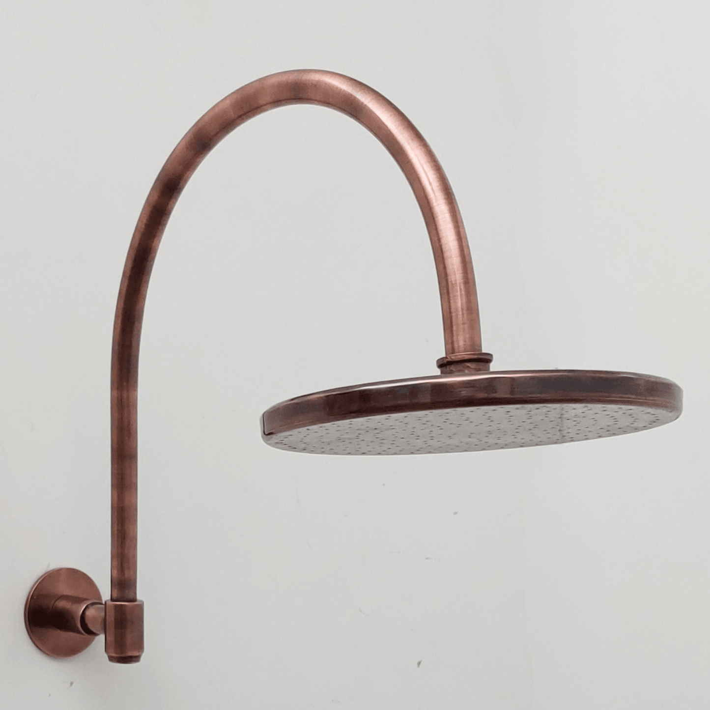 Round Rain Shower Head with Arcuate Arm, Antique Copper Finish - Ref: CSHA-001