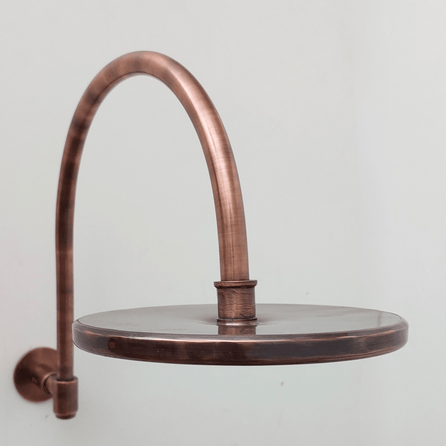 Round Rain Shower Head with Arcuate Arm, Antique Copper Finish - Ref: CSHA-001