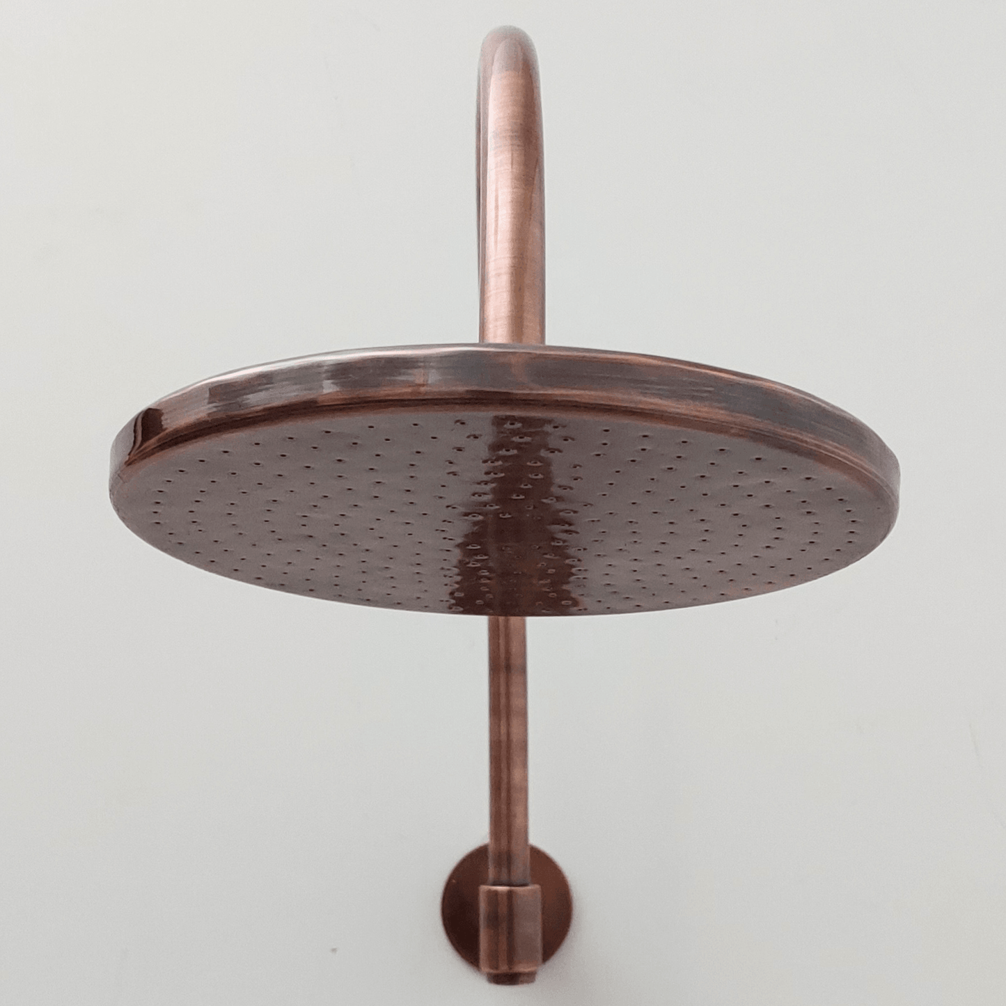 Round Rain Shower Head with Arcuate Arm, Antique Copper Finish - Ref: CSHA-001
