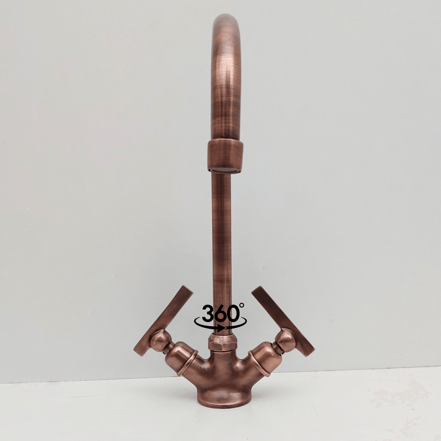 Solid Brass Faucet, Antique Copper Finish Faucet with double Lever Handles - Ref: VFLC001