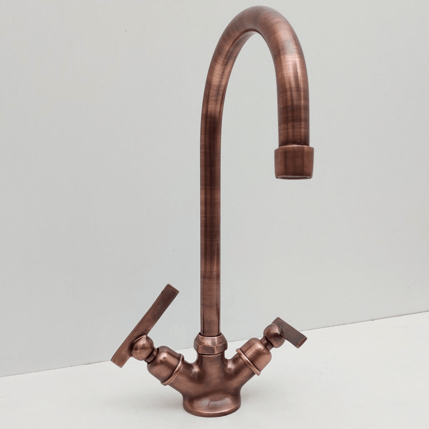 Solid Brass Faucet, Antique Copper Finish Faucet with double Lever Handles - Ref: VFLC001