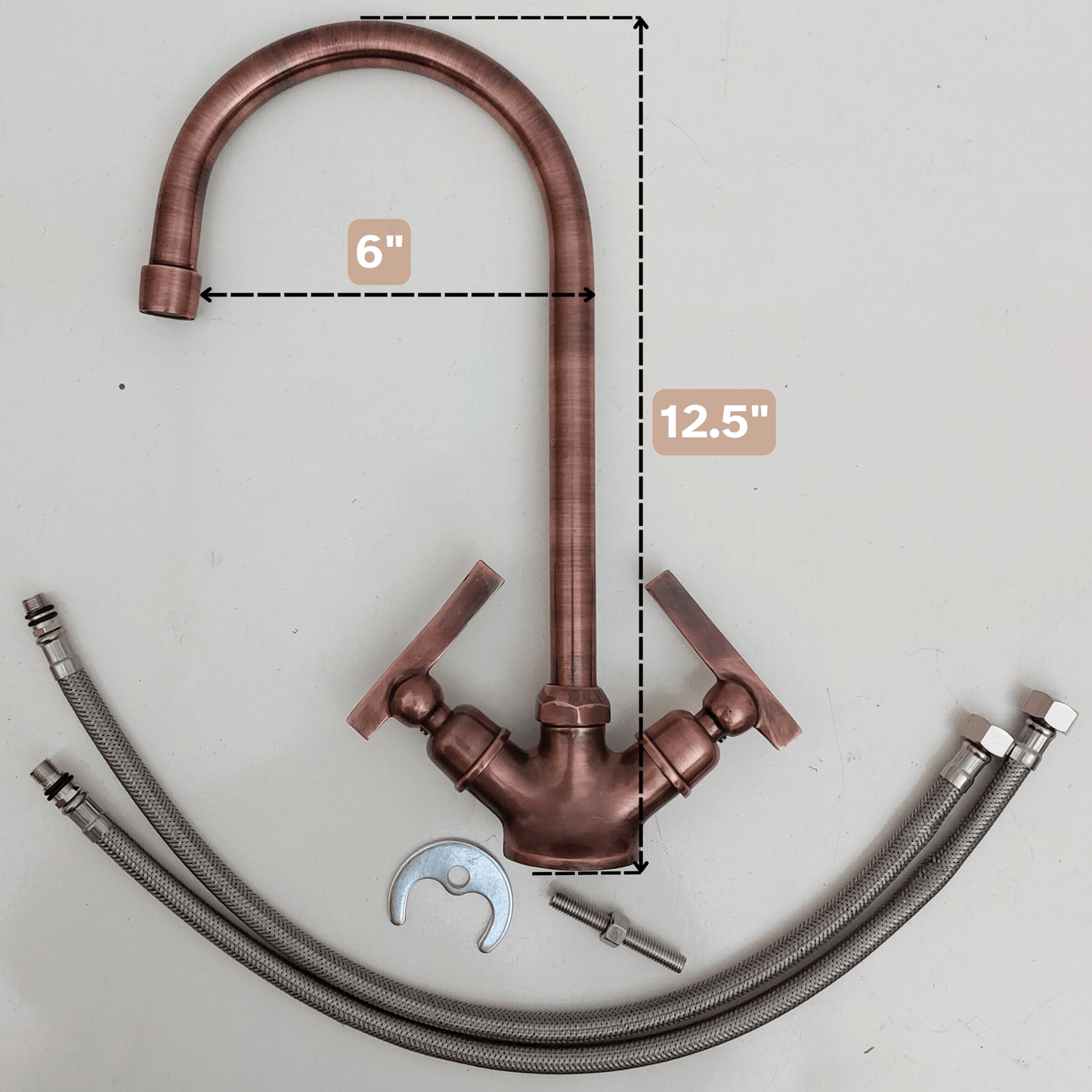 Solid Brass Faucet, Antique Copper Finish Faucet with double Lever Handles - Ref: VFLC001