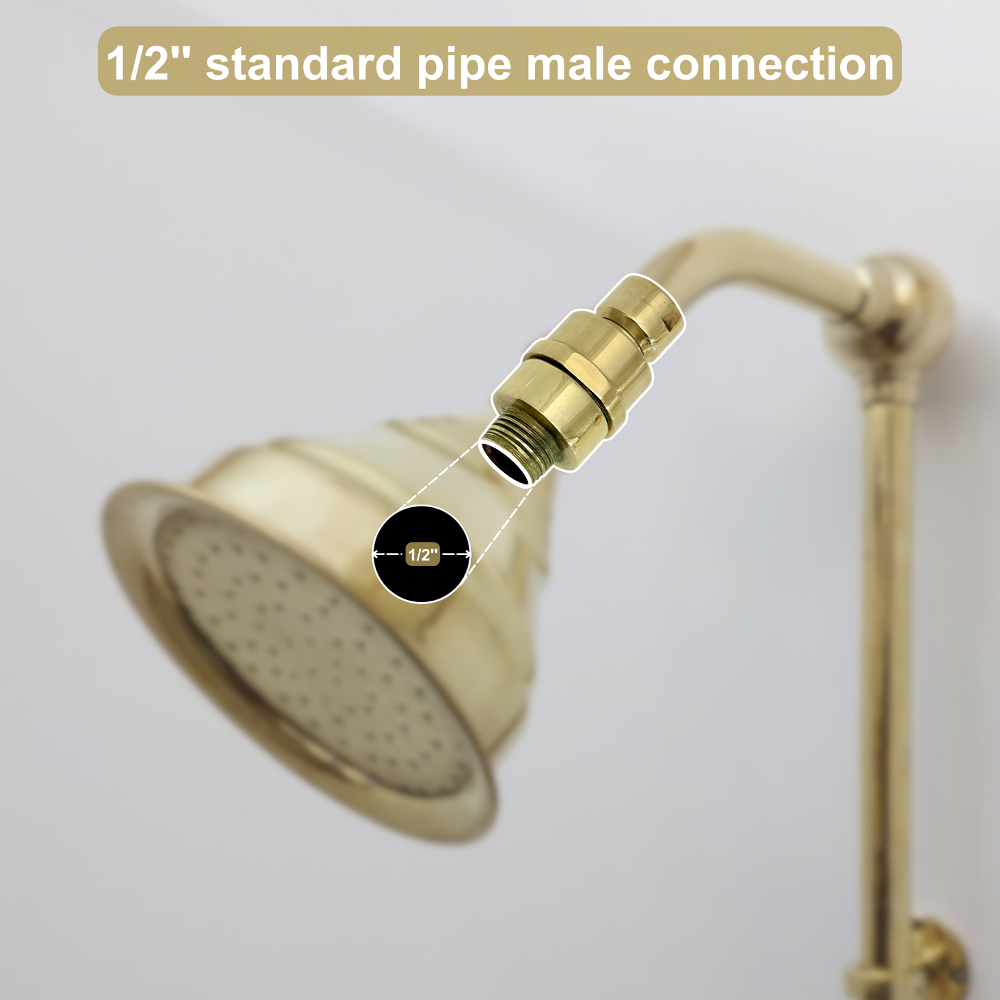 Unlacquered Brass Adjustable Shower Head Connector - Ref: UBASHC001