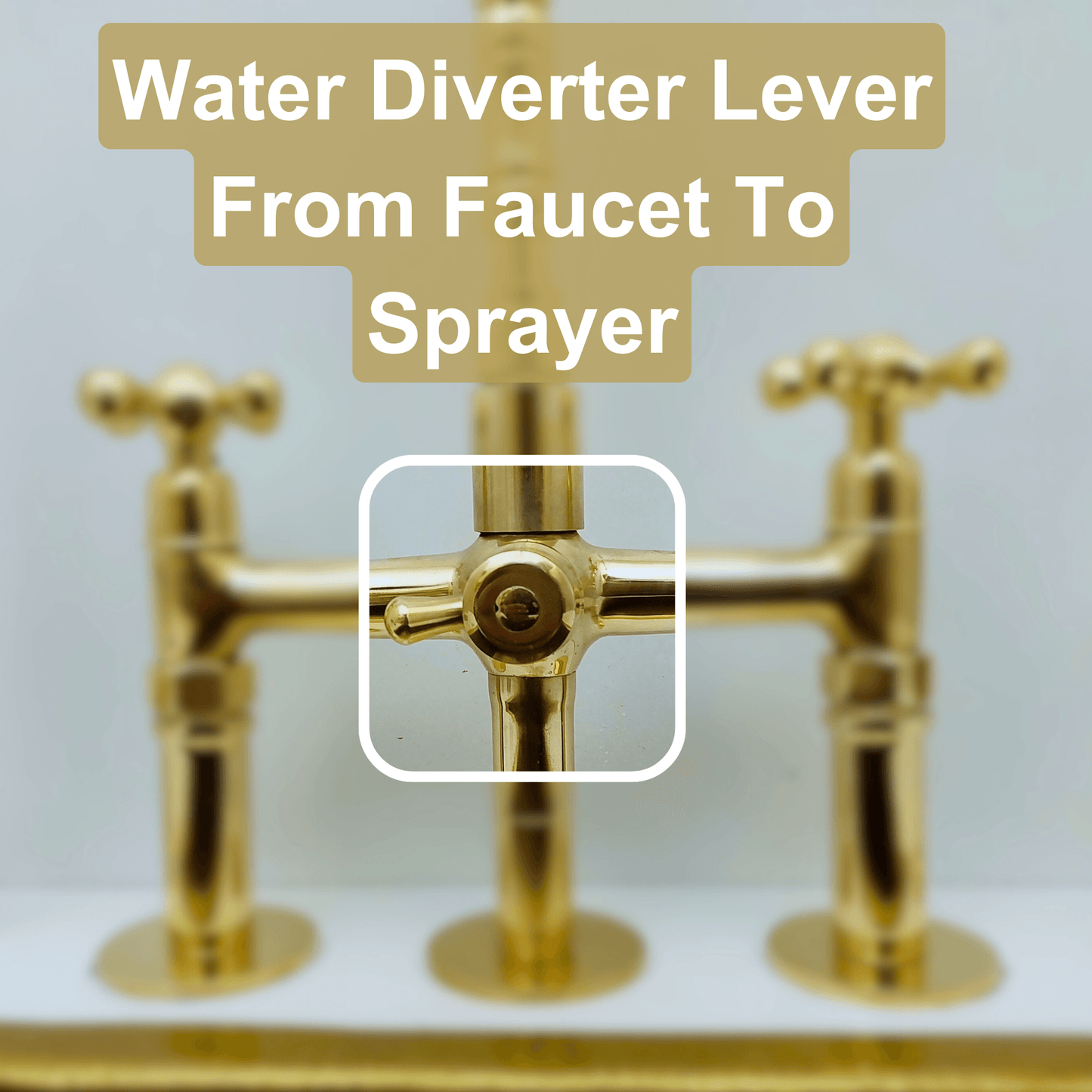 Unlacquered Brass Bridge Faucet with Sprayer and Cold Water Faucet, Brass Kitchen Faucet With Cross Handles - Ref: FA068-CCL