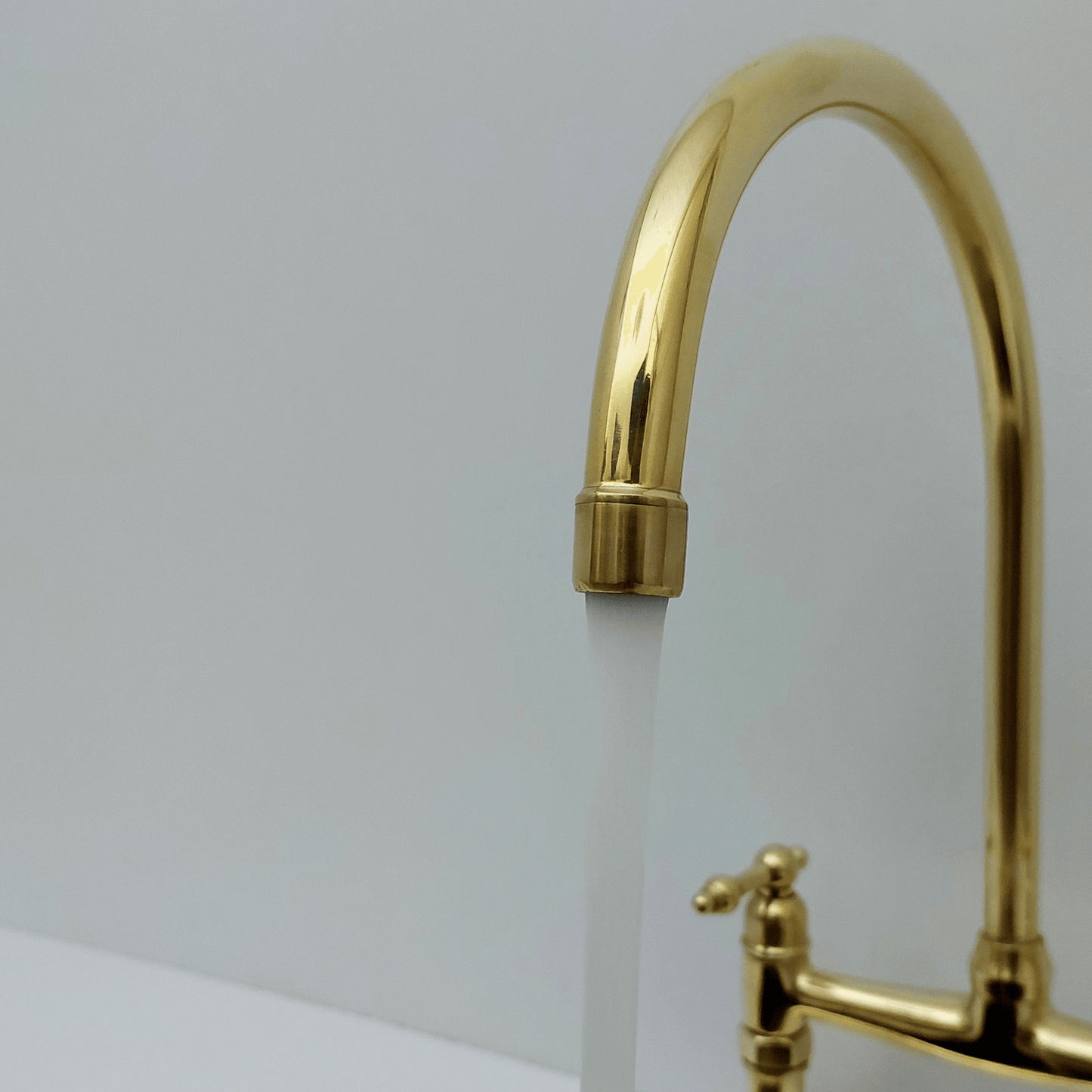 Unlacquered Brass Bridge Faucet with Sprayer and Cold Water Faucet, Brass Kitchen Faucet With Lever Handles - Ref: BF2LLB001-PK