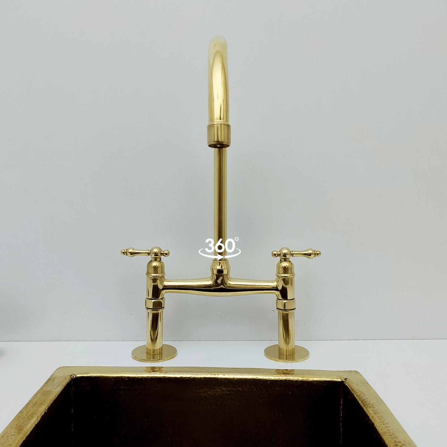 Unlacquered Brass Bridge Kitchen Faucet with Lever Handles - Ref: BF2LLB001