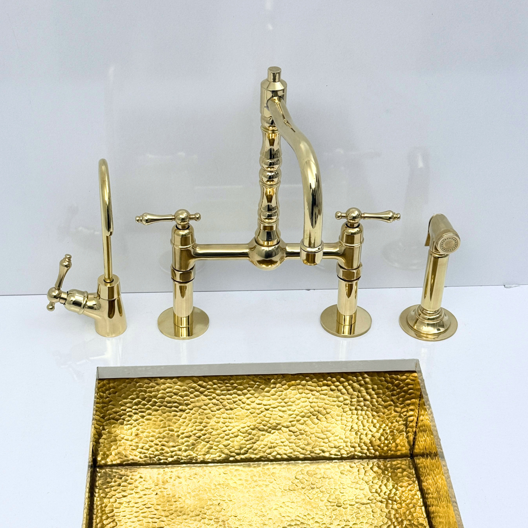Kamar Line - Unlacquered Brass Bridge Kitchen Faucet