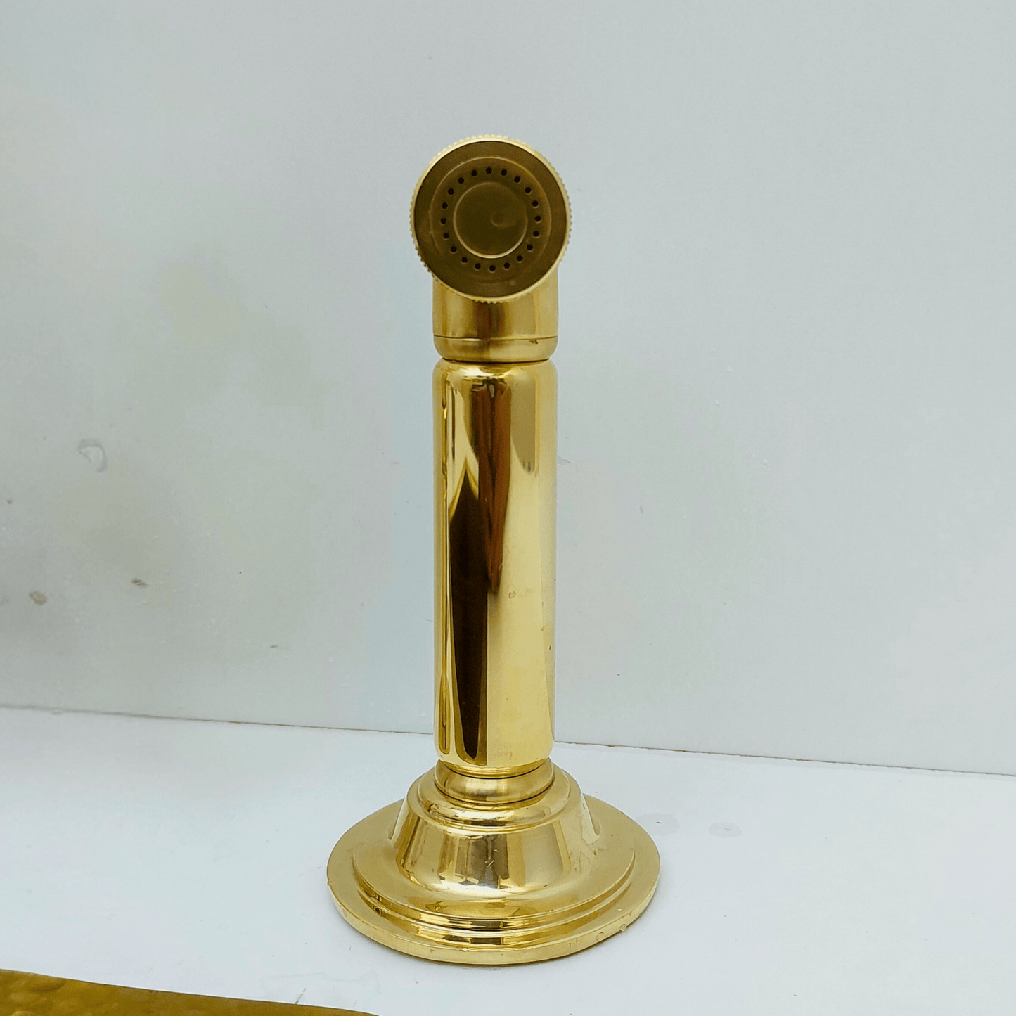 Unlacquered Brass Bridge Faucet with Sprayer and Cold Water Faucet, Brass Kitchen Faucet With Lever Handles - Ref: FA068-LCL