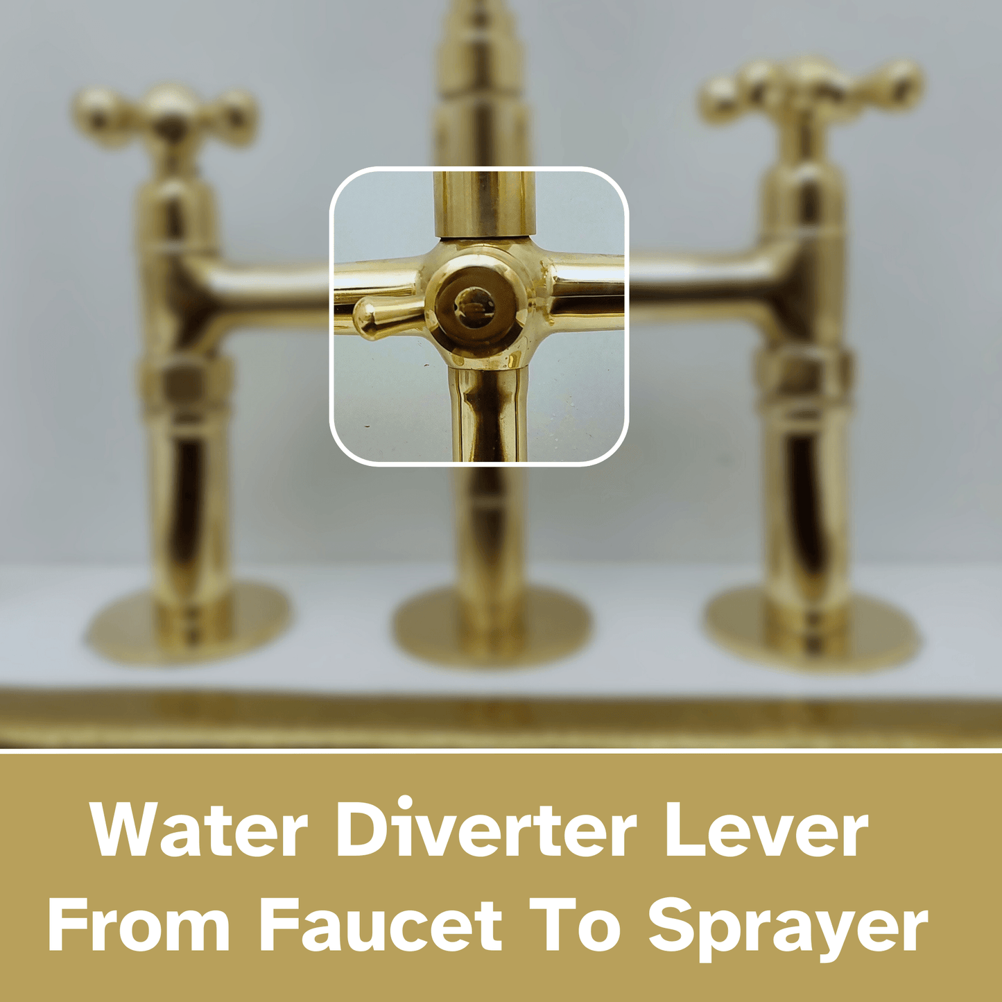 Unlacquered Brass Kitchen Faucet with Sprayer and Cold Water Faucet, Brass Bridge Faucet With Cross Handles - Ref: FA068-LD