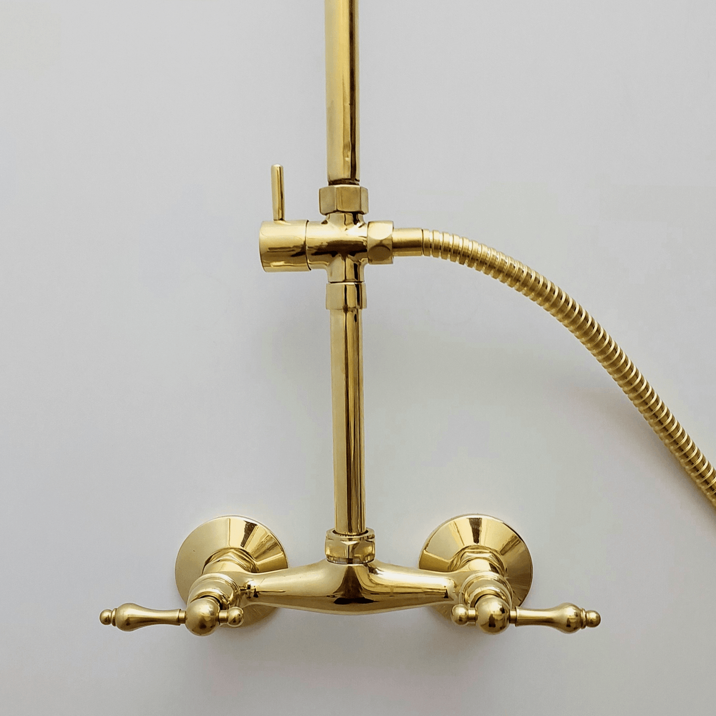 Unlacquered Brass Shower System with Handheld Shower Head and Round Shower Head - Ref: ATLASS45