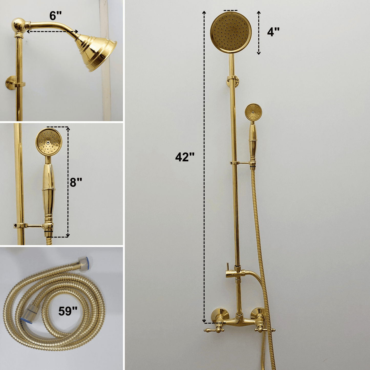 Unlacquered Brass Shower System with Handheld Shower Head and Round Shower Head - Ref: ATLASS45