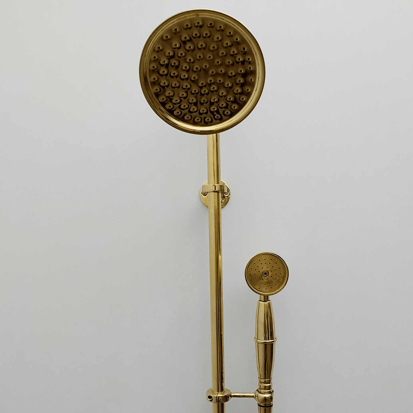 Unlacquered Brass Shower System with Handheld Shower Head and Round Shower Head - Ref: ATLASS45