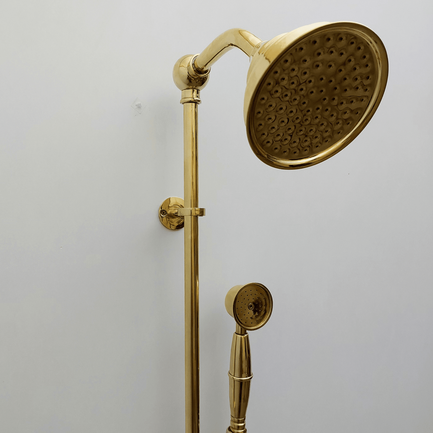 Unlacquered Brass Shower System with Handheld Shower Head and Round Shower Head - Ref: ATLASS45